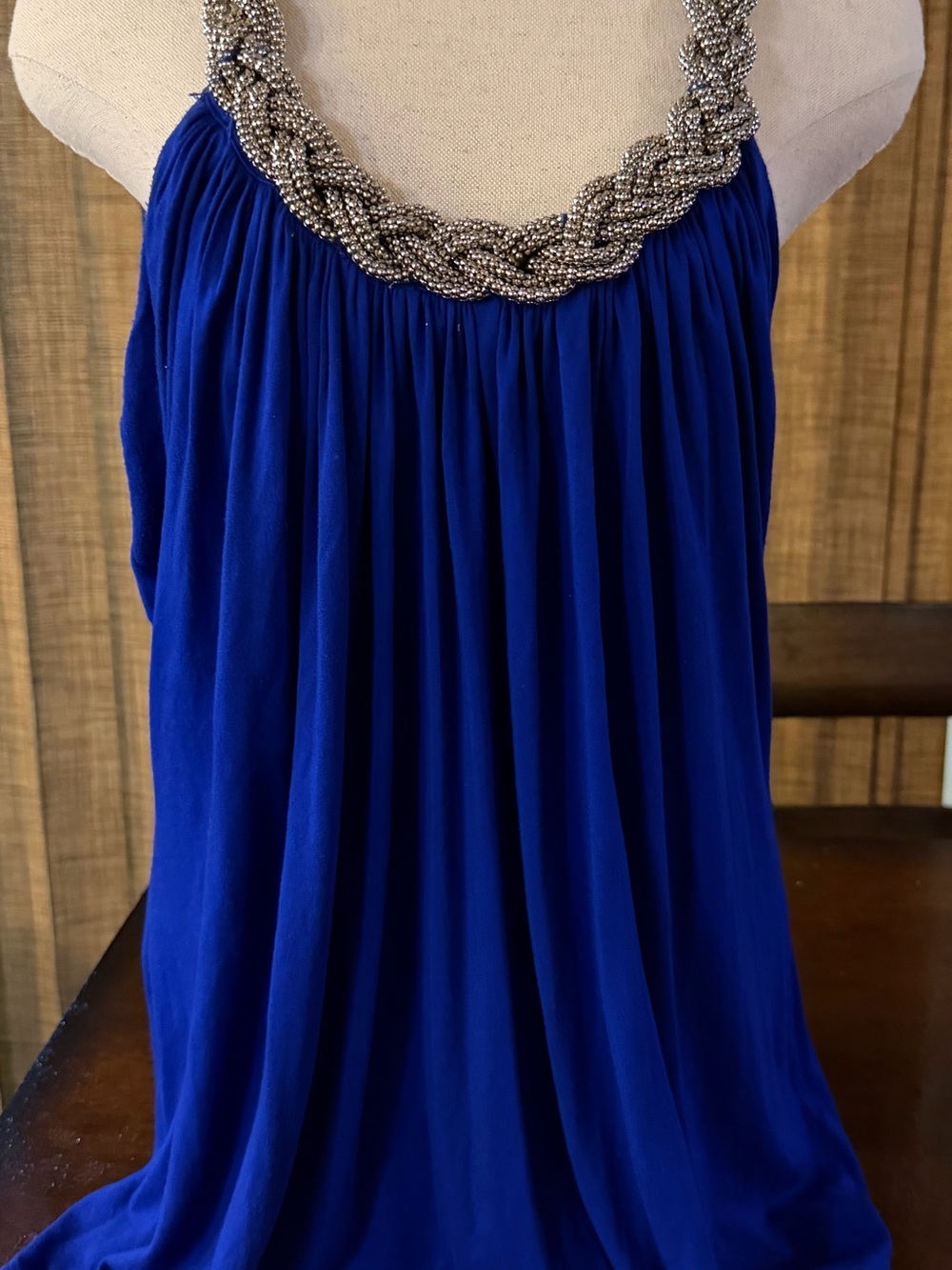 Cable & Gauge Royal Blue Braided Beaded Neckline Halter Top